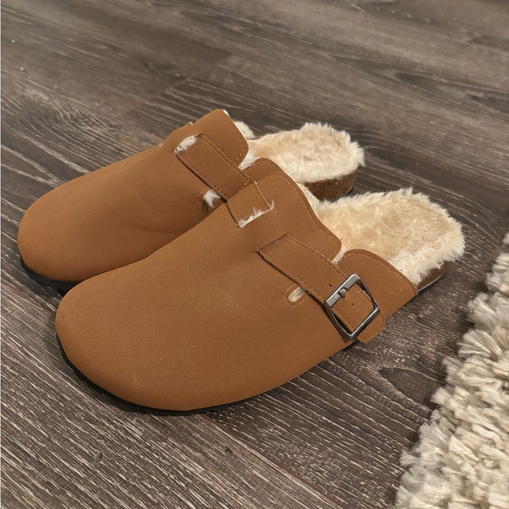 Cozy Tan Faux Suede Mules
